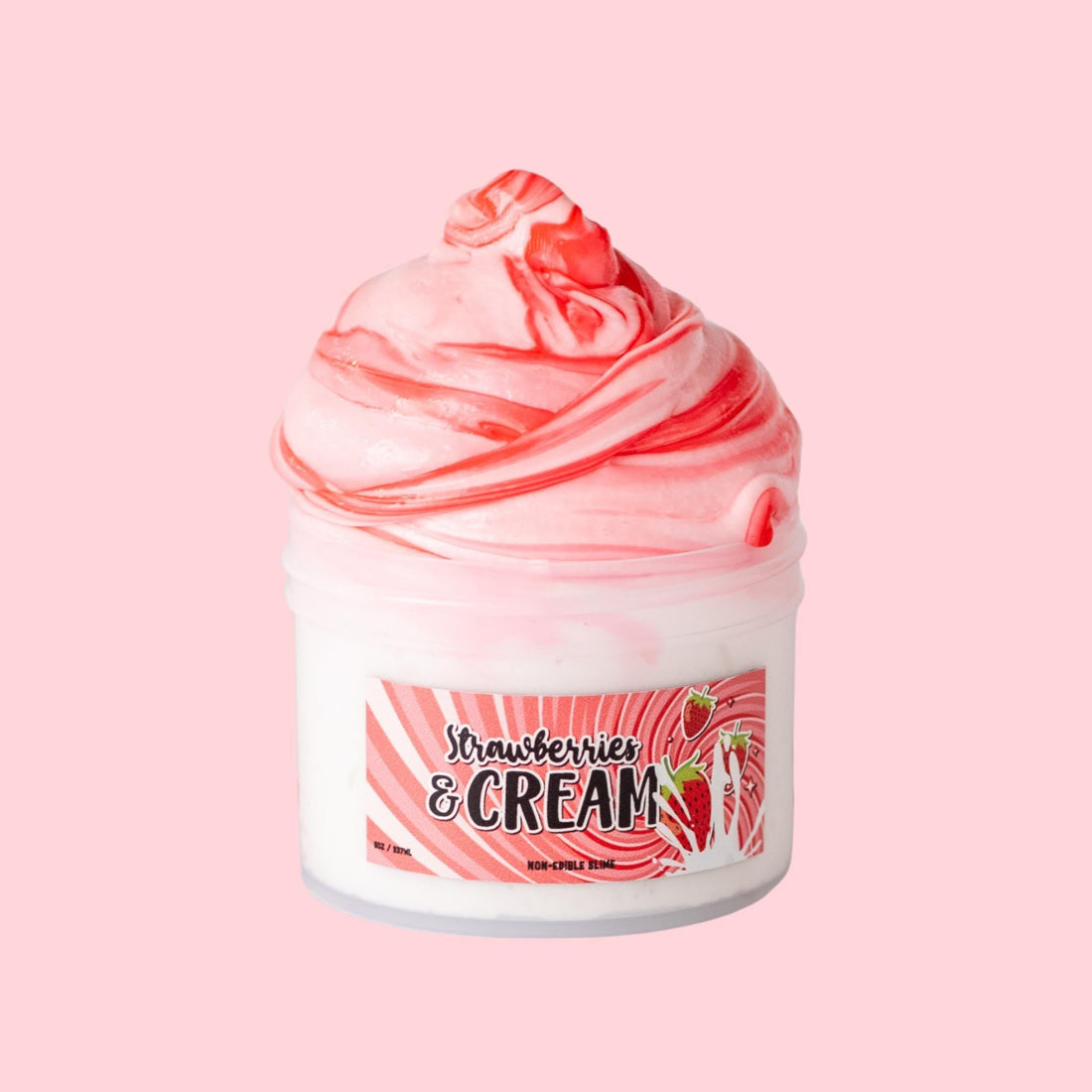 Swirled pink and white cloud slime in a jar