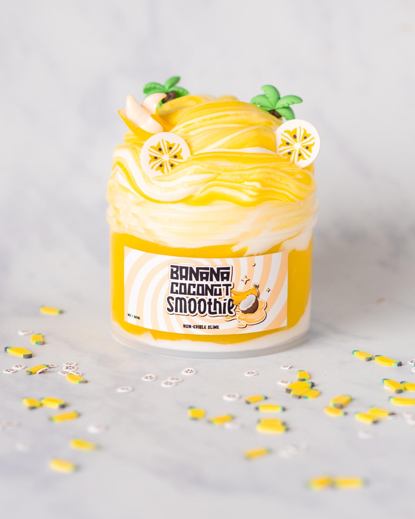 Banana Coconut Smoothie Clear Clay Floam Scented Slime 8oz